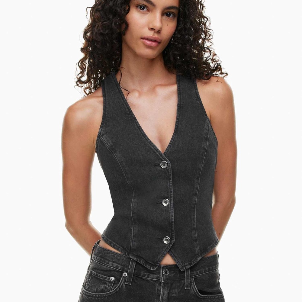 Agolde Black Denim Vest with Button Closure EUC